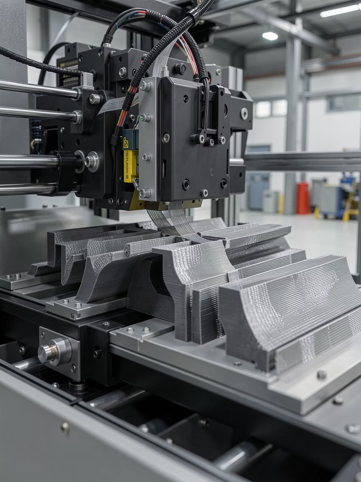 Continuous fiber additive manufacturing machine producing composite parts